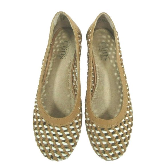 Cliffs by White Mountain Women's Faylie Tan White Woven Leather Ballet Flats - Picture 3 of 6